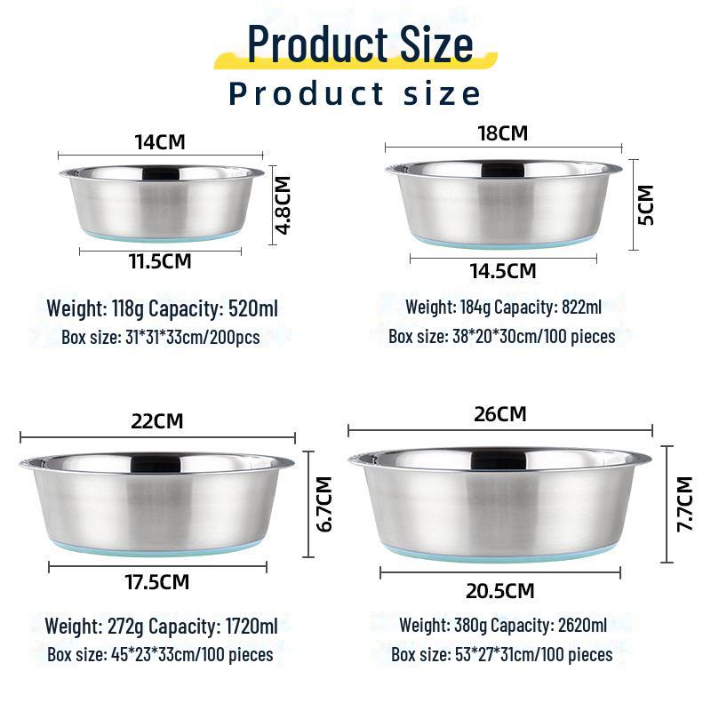 Bol antiderapant din oțel inoxidabil pentru câini și pisici de talie mare: Recipient pentru alimente și apă cu prindere din silicon