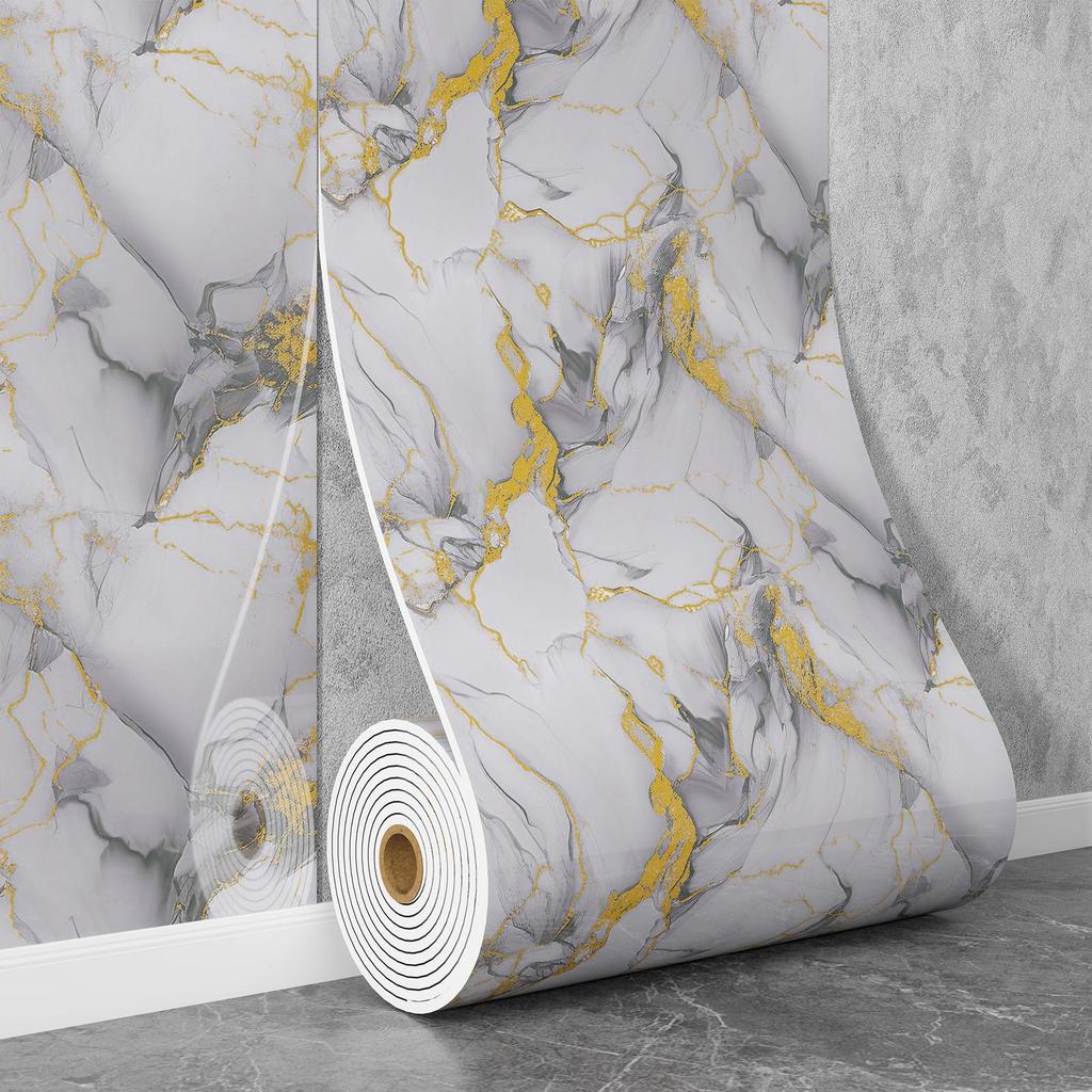 Self-Adhesive Waterproof Imitation Marble Tile Wall Sticker for Bathroom, Living Room, Kitchen, and TV Background.