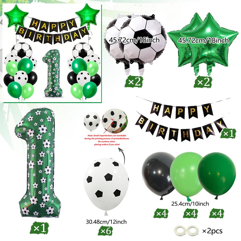 Football Number Balloon Set 0-9 Pentagram Balloons Happy Birthday Banner for Football Themed Birthday Party Decoration