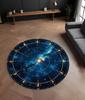 Celestial Rug Deep Blue  Gold Moon and Stars Round Rug, Washable Cosmic Carpet Office Garden Patio Indoor Yoga Mat for Reading