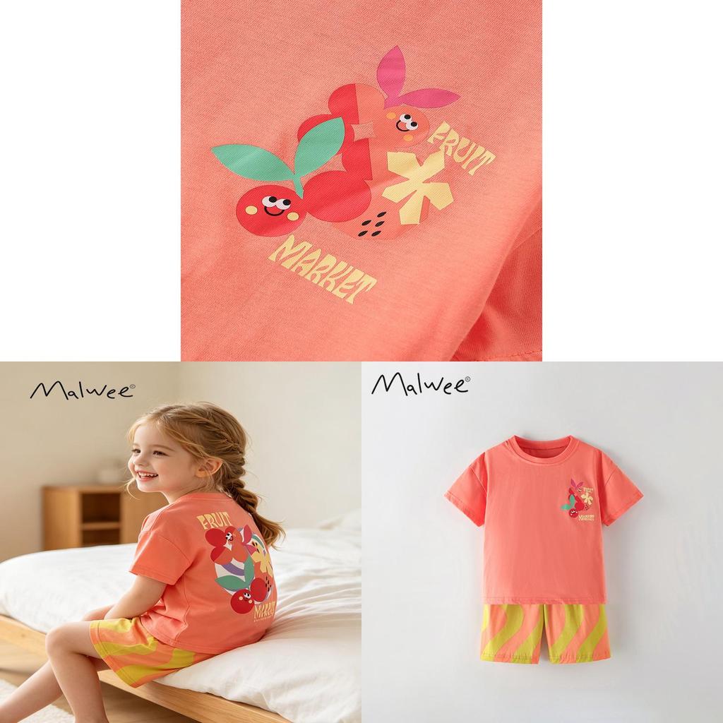 Girls Summer Cotton Cartoon Twopiece Outfit For Casual Play And Daily Wear