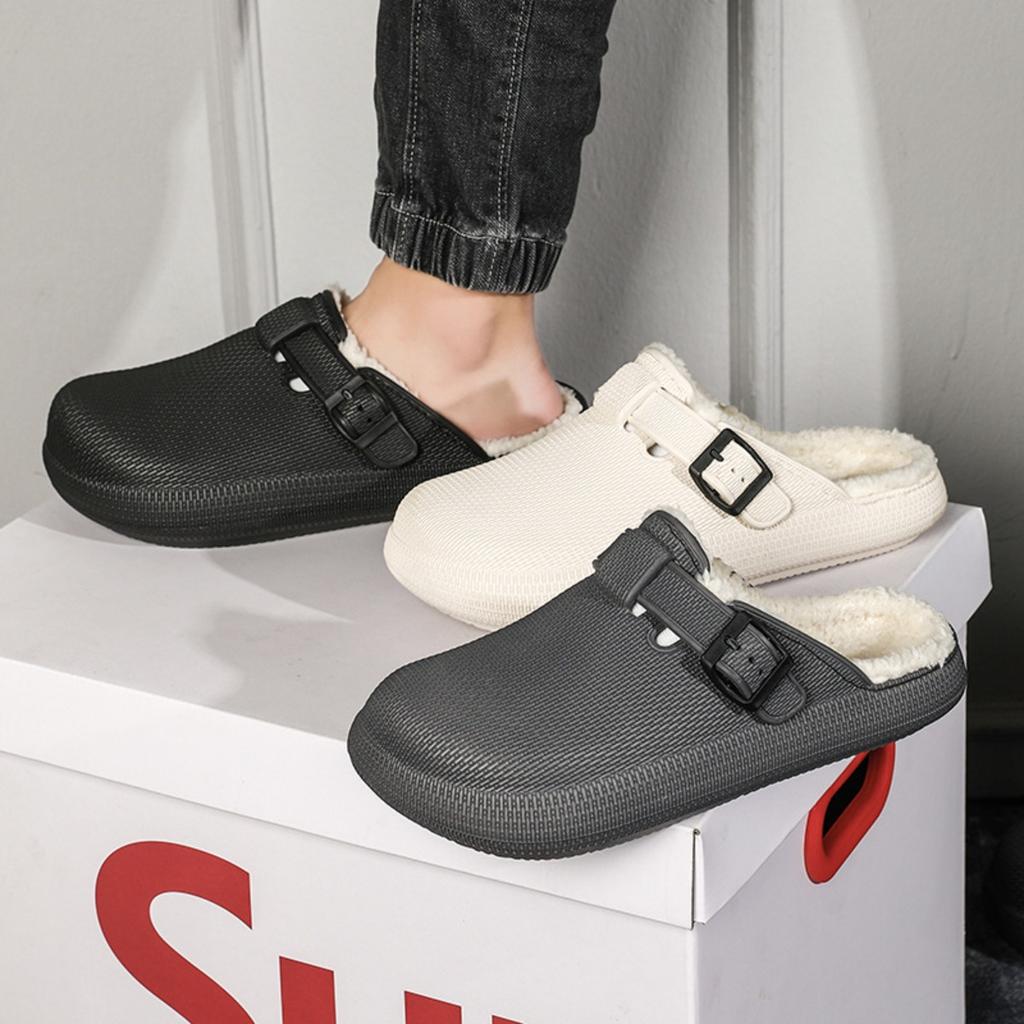 Men's Cotton Shoes with Thick Soles and Cotton Slippers for Warmth, Anti Slip, and Toe Covering