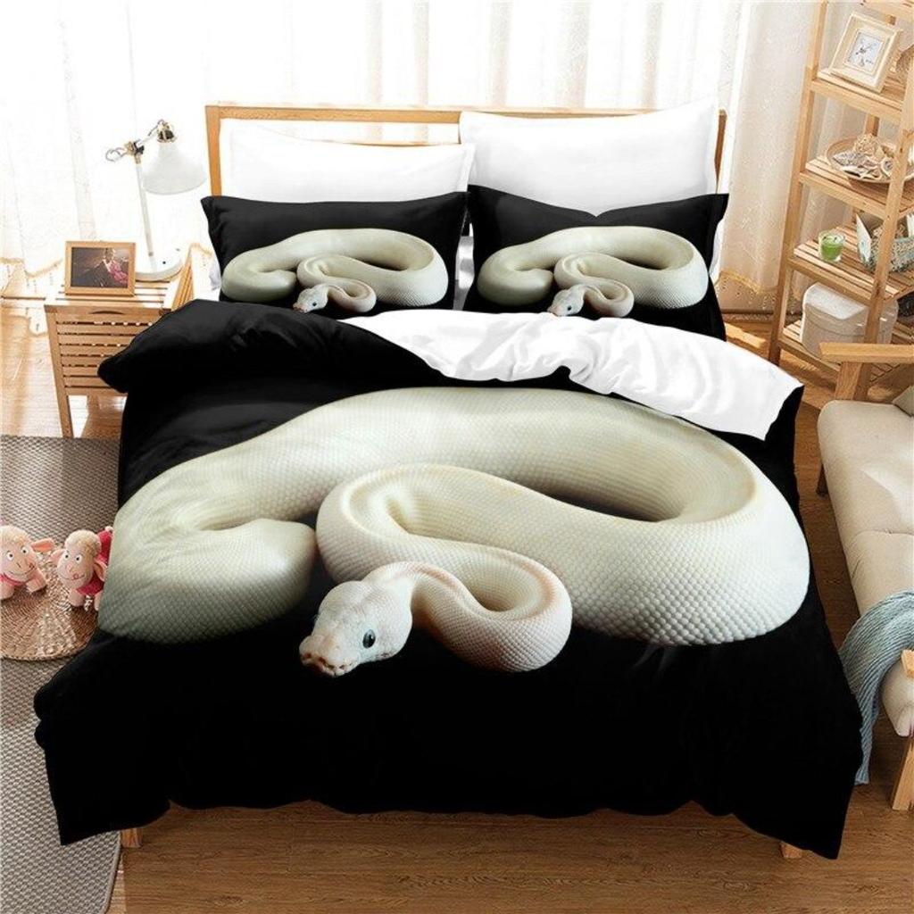 Snake Print 3D Printed Bedding Set, Reptile Down Duvet Cover, Pillowcase 2/3 Pieces, Mollusk Quilt Cover AU/DE/EU/ES Full Size Bed Cover