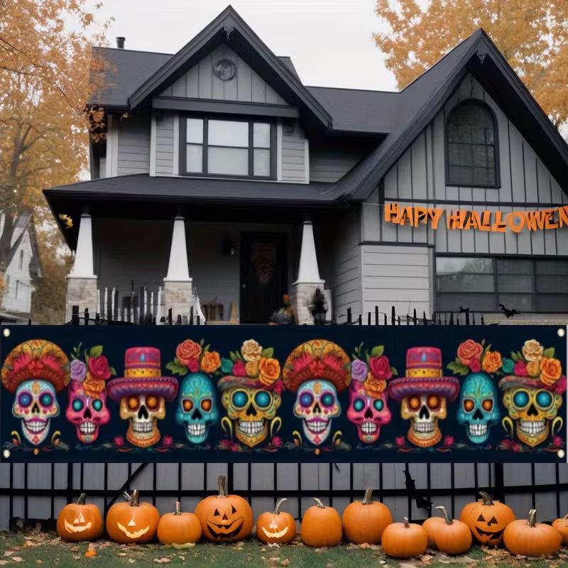 New Halloween Banner Backdrop: Courtyard Party Decoration & Pull Flag Arrangement