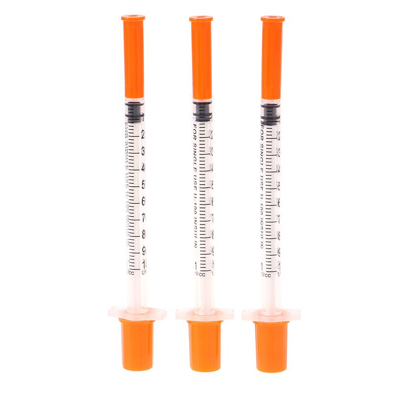 10Pcs 1Ml Disposable Plastic Sterile Insulin Syringe Orange Cap Plastic Liquid Dispenser