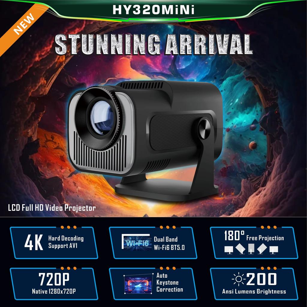 Hy320 Mini Smart Video 4K Android Projector Headlight Beamer Projector for Home Use with Smart Screen