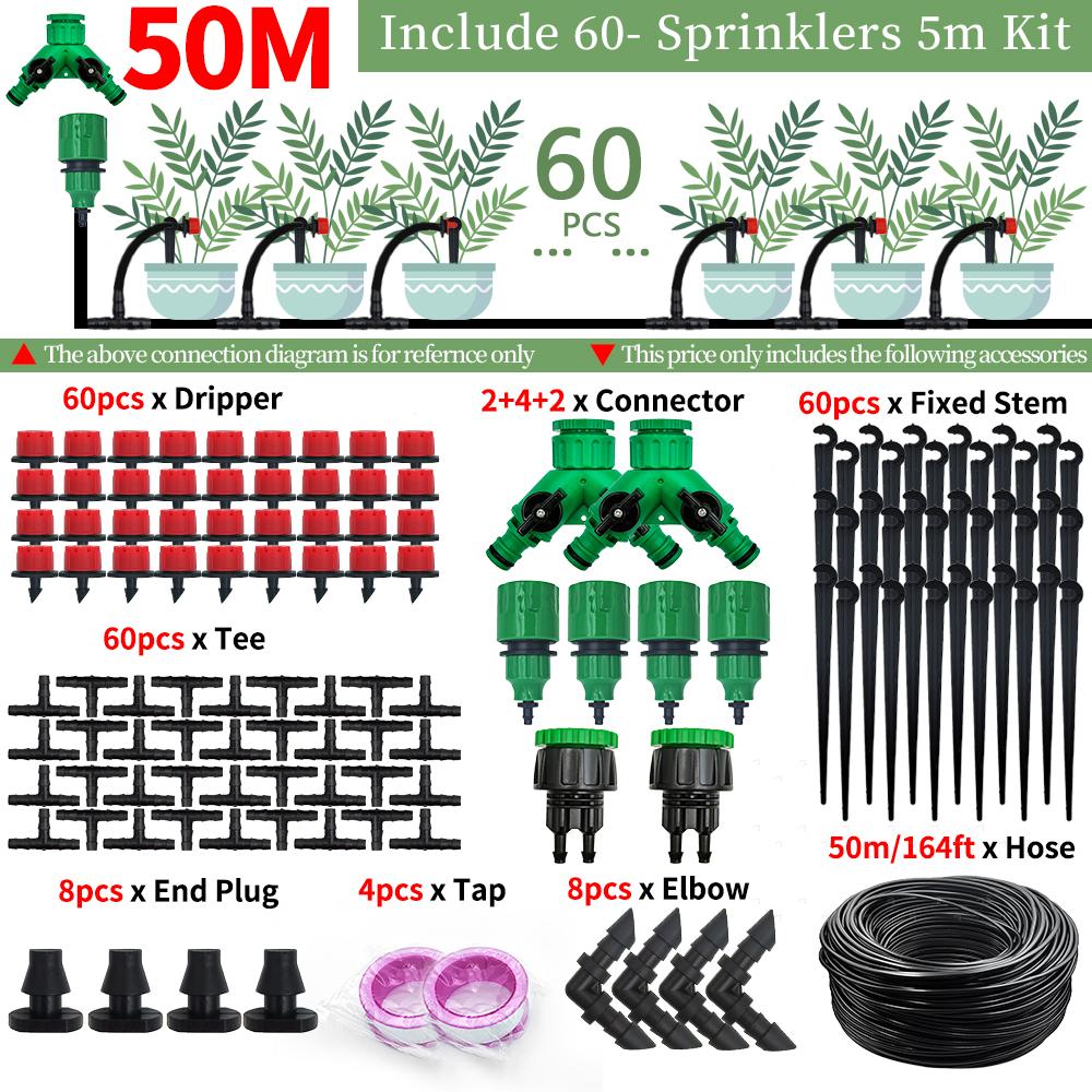 5-50M Drip Irrigation with 1/4" Nozzles for Flower, Automatic Garden Watering System Kit,Vegetable, Bonsai, Pot Plants & Lawn
