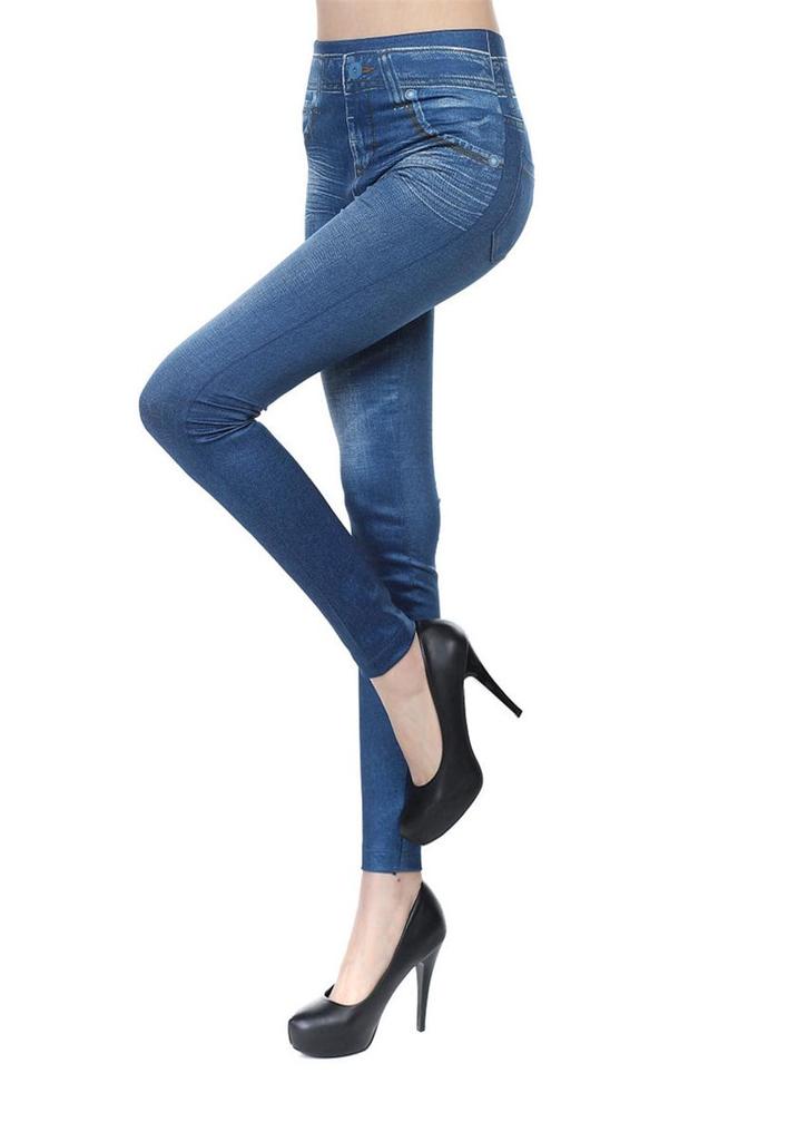 Women's Stretchy Slimming Faux Denim Cropped Leggings