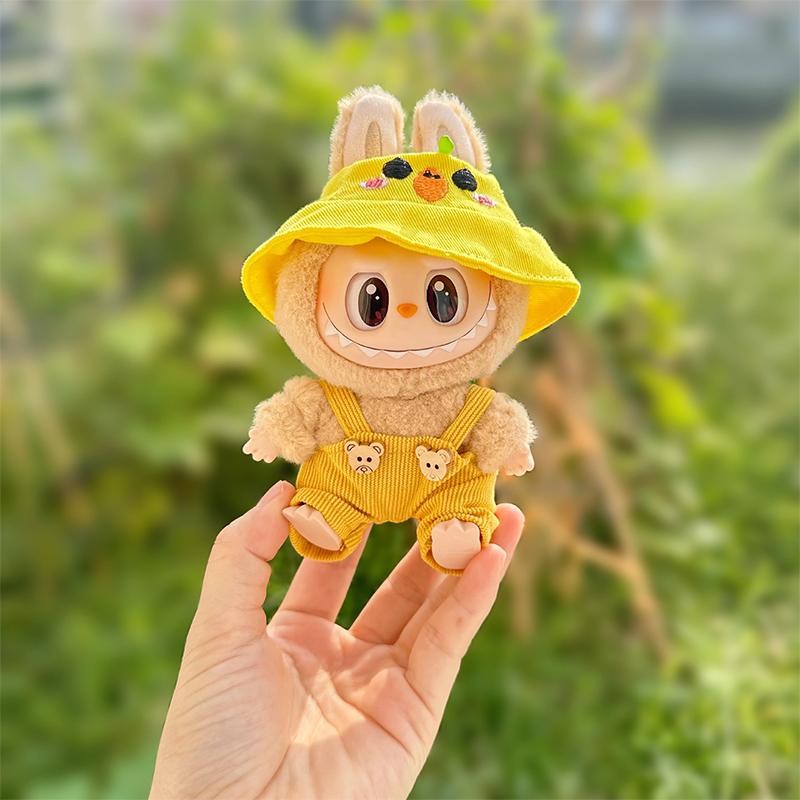 Labubu Clothes Cartoon Overalls 2-Piece Set For 17Cm Dolls Overalls& Cap Labubu Doll Clothes For Photography Props