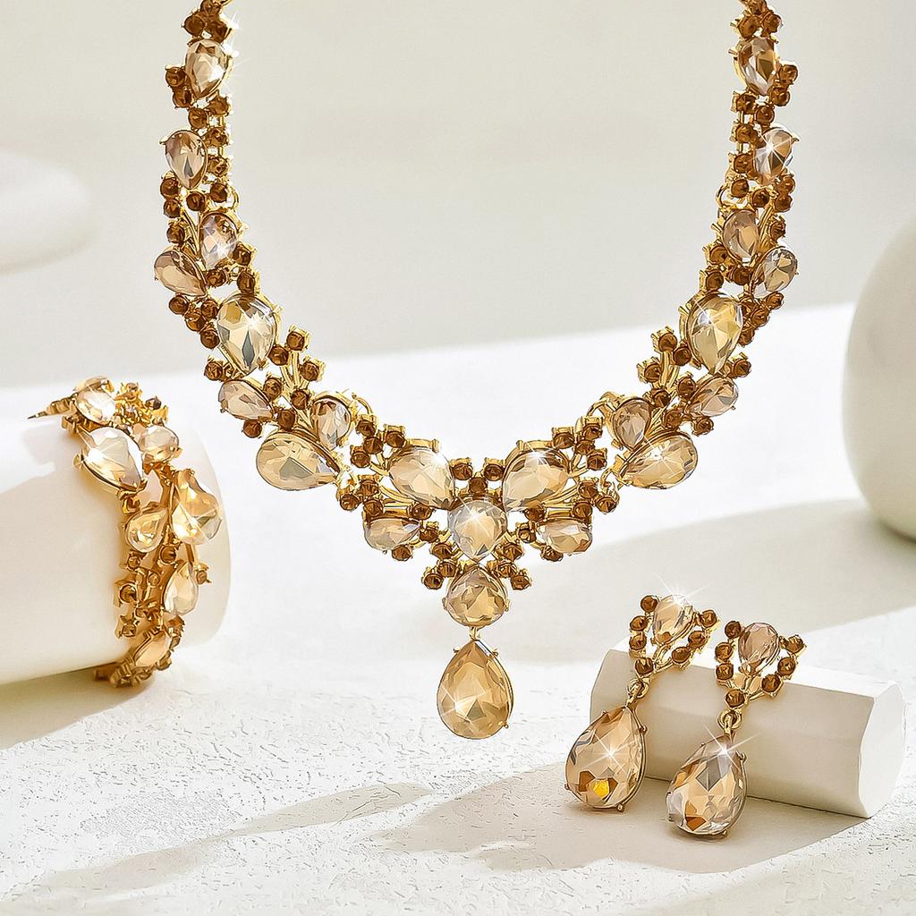 Modny Kryształowy Naszyjnik Kolczyki Zestaw Biżuteria Ślubna Damskie Akcesoria
