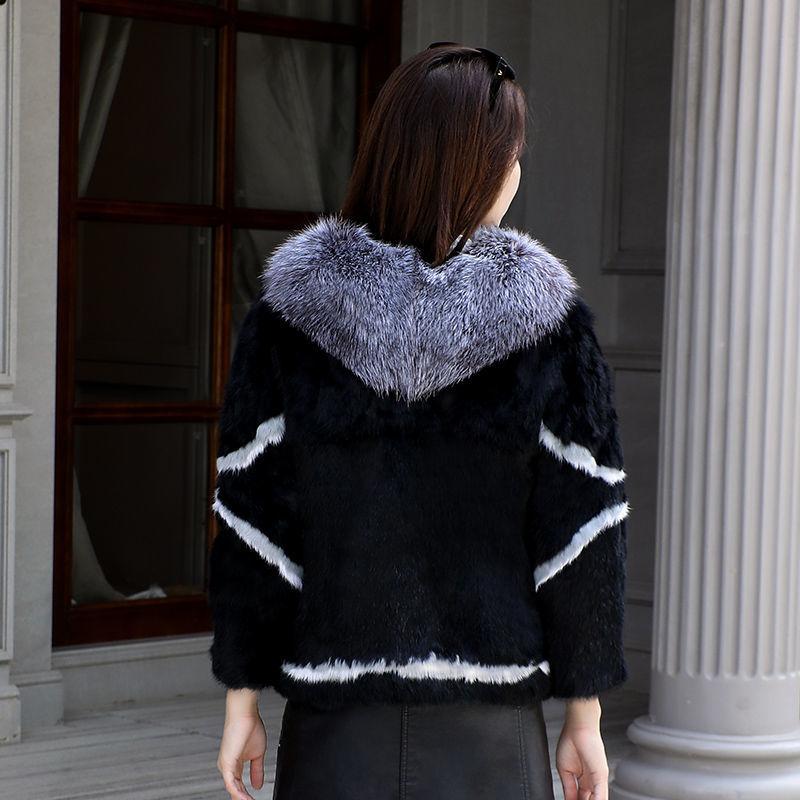 Women Winter 100% Real Rabbit Fur Coat With Silver Fox Fur Collar Natural Warm Rabbit Fur Jacket Female Quality Real Fur Coats