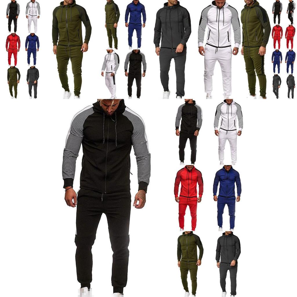Classic Men Tracksuit Set With Hooded Pullover And Adjustable Jogging Pants