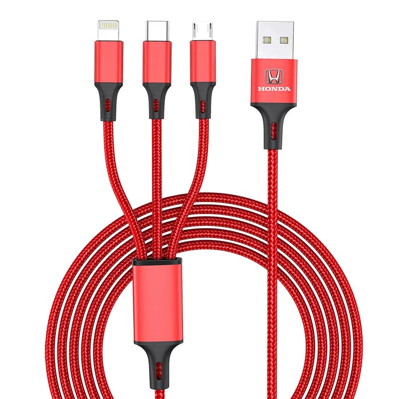 Car Hot 2025 3 In 1 Type C Lightning Micro USB Car Fast Charging Cable Emblem For Honda Civic Accord Crider City XRV CRV HRV Ins