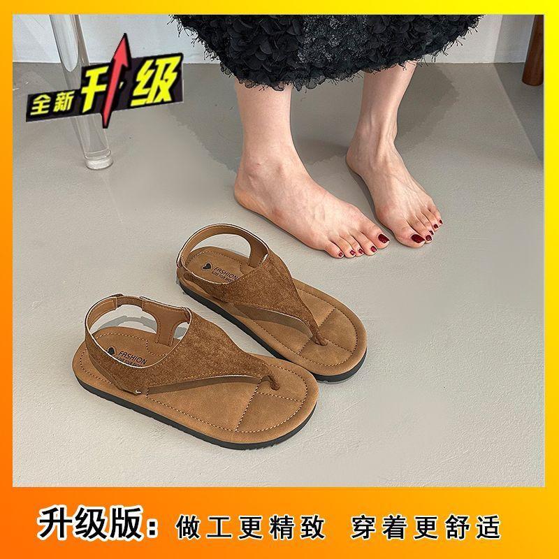With skirt one-word strap Roman shoes toe beach shoes 2025 summer new beautiful herringbone sandals women's outer wear