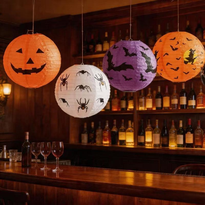 Halloween Pumpkin Paper Lantern Bat Spider Skull Hanging Lamp For Bar Mall Window Home Party Atmosphere Decor Ornament