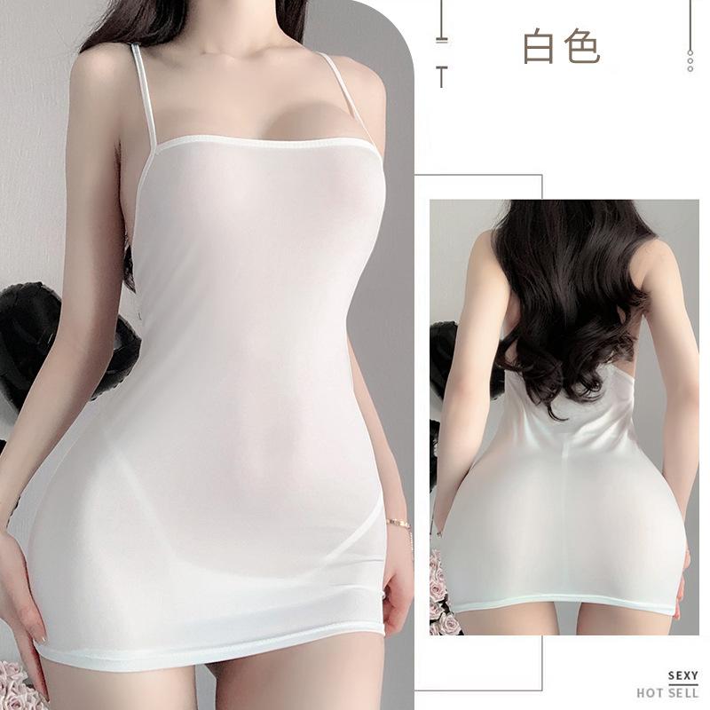 Sex underwear ice silk sexy pure desire suspender short skirt pajamas dress temptation hip wrap gather big chest secretary outfit