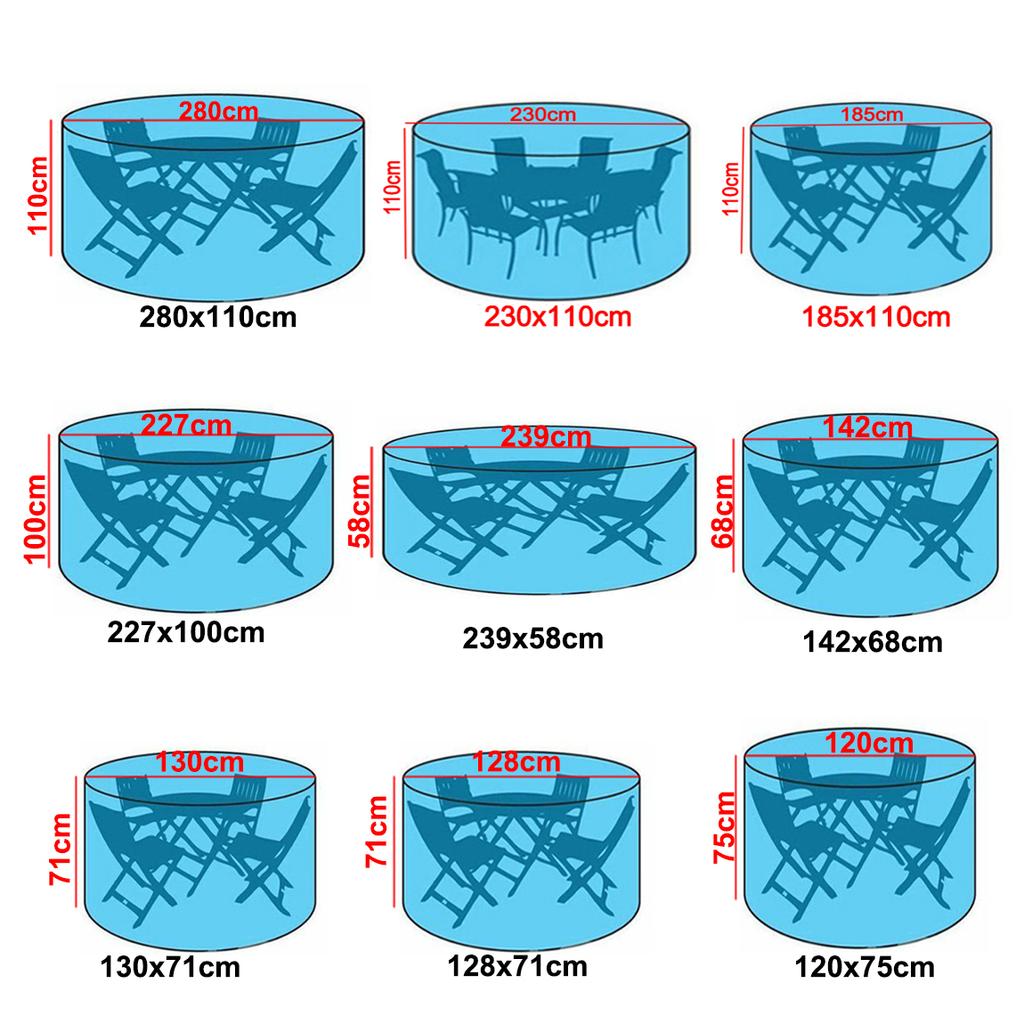 Various Sizes Outdoor Garden Patio Large Round Waterproof Furniture Protector Table Chair Set Dust Furniture Cover