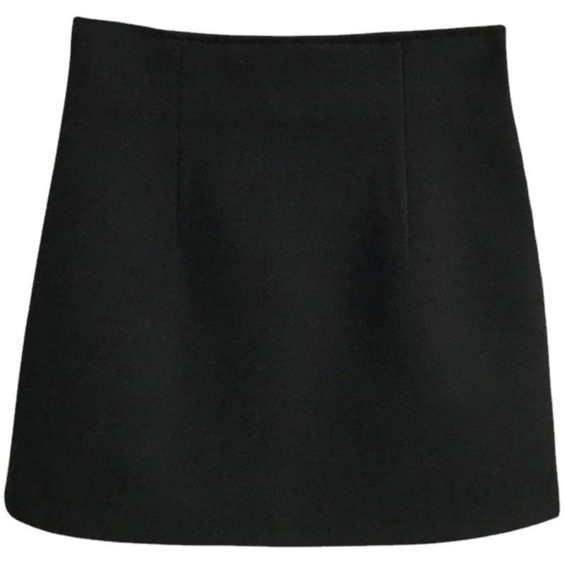 Damen High Waist Schwarzer Wollmischung Midi Rock - Herbst/Winter 2021 A-Linie, Hüftbetont, Figurschmeichelnd, Sexy