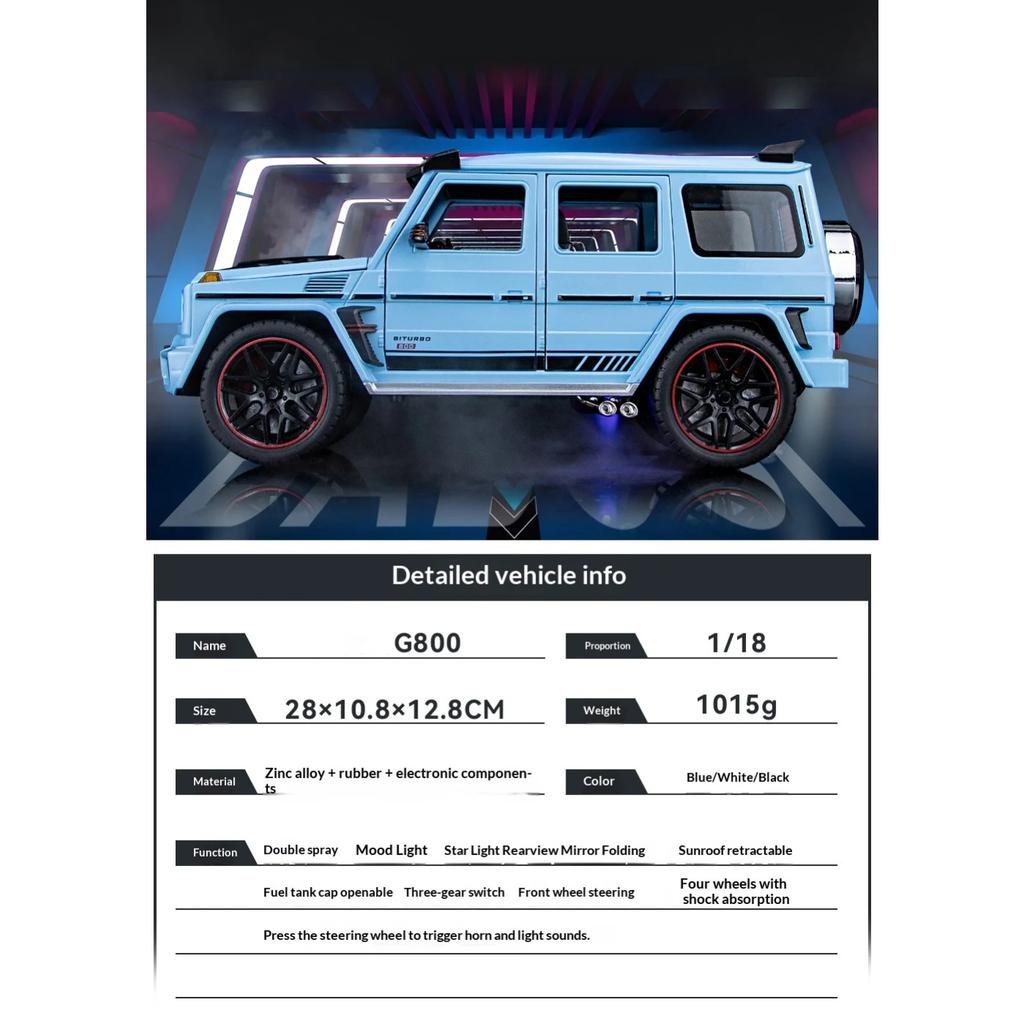 Large 1/18 Sacle Benz G800 Off Road SUV Alloy Metal Diecast Model Car Sound & Light Collectibles Ornaments Birthday Gift Friend