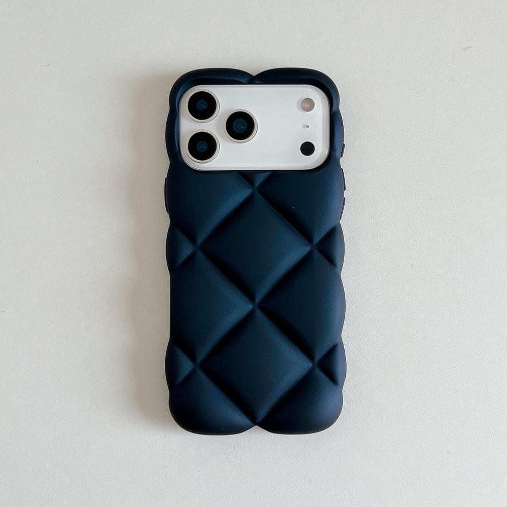 Matte Orange 3D Diamond Pattern Phone Case For iPhone 17 16 15 14 13 12 11 Pro Max Soft Shockproof Silicone Cover Girls