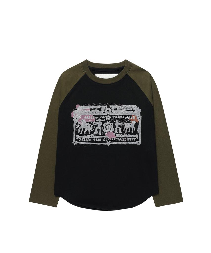 THEVINYLHOUSE Cowboy Pictogram Raglan Ls Tee Khaki