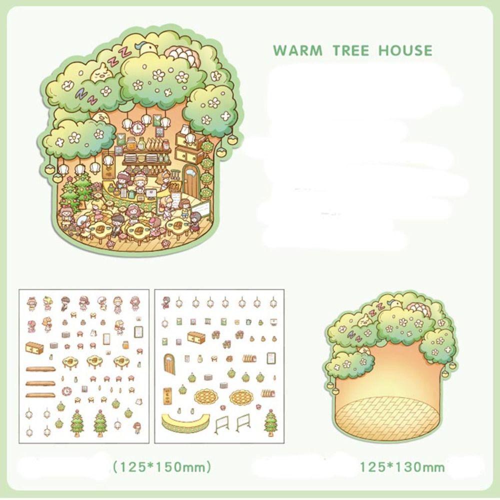 Cartoon 3D Landscaping Stickers Tree House Miniature Scene Sticker  Children