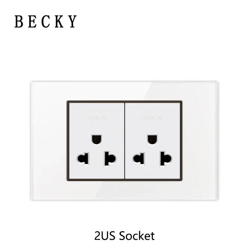 118 Type Piano Key White Tempered Glass Fashionable Switch Socket American British European Standard Universal Socket