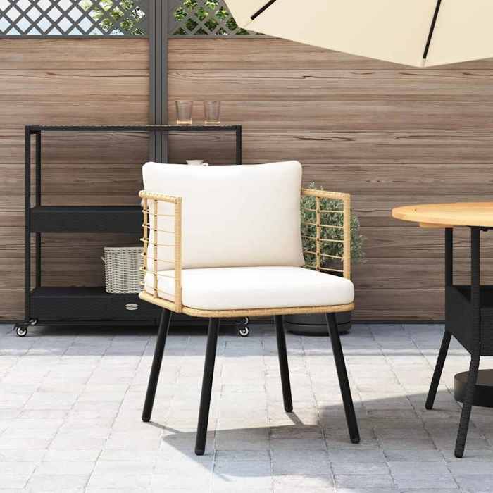 VidaXL Chaise de jardin avec coussins naturel résine tressée, siège de jardin, chaise de patio, chaise à manger de jardin, 4108260