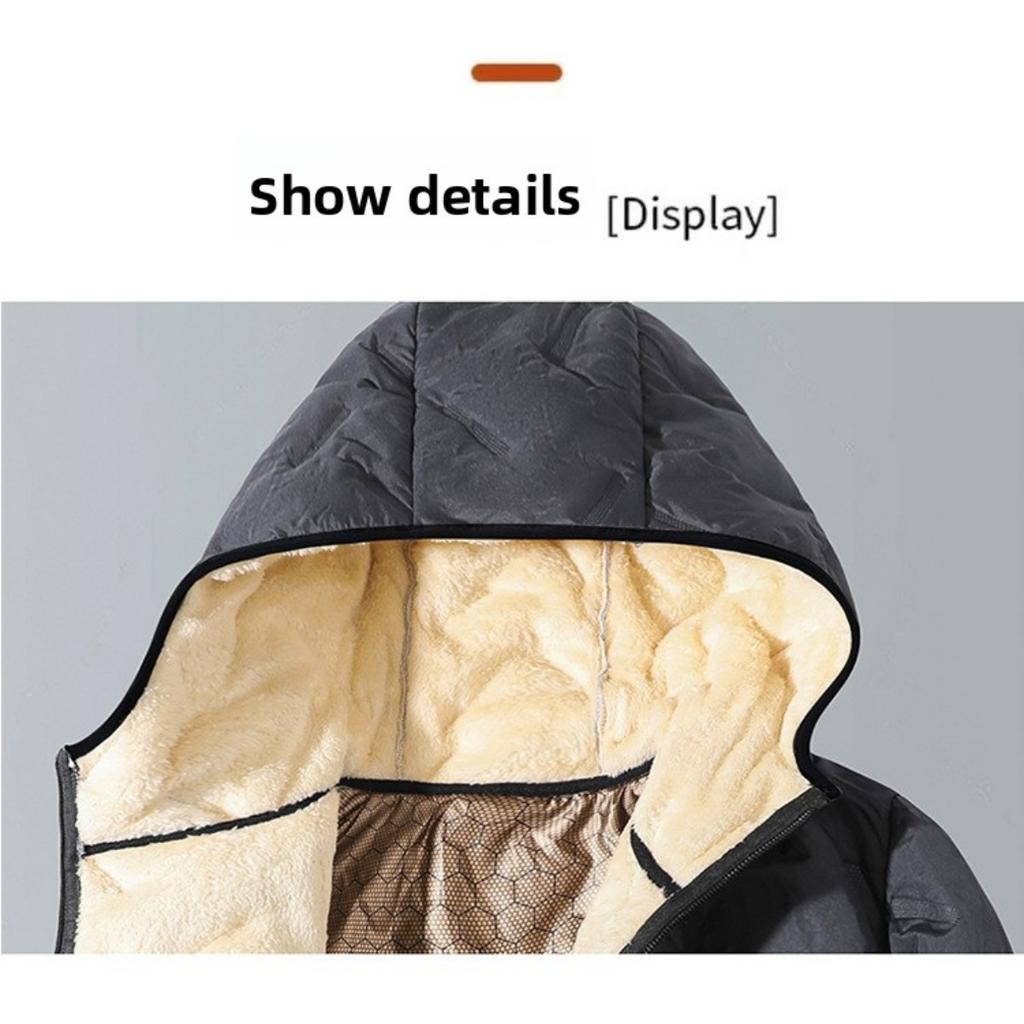 Hooded Cotton Jacket for Men with Plush Cotton Jacket for Winter, Warm Graphene Cotton Jacket, Ultrasonic Cotton Jacket for Men