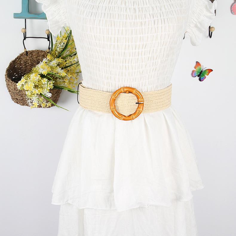 Waist Rope Weave Bamboo Kno Imitation Woven Round Buckle Women Waist Belt Gift