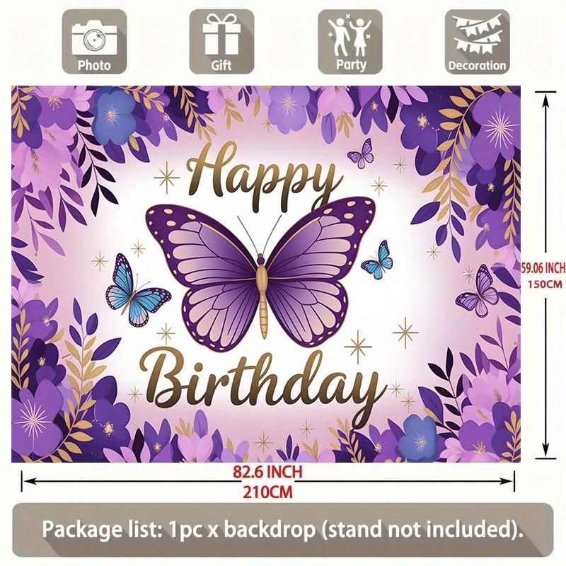 Party Backdrop Floral Butterfly Purple Photo Booth Decor Birthday Party Decor
