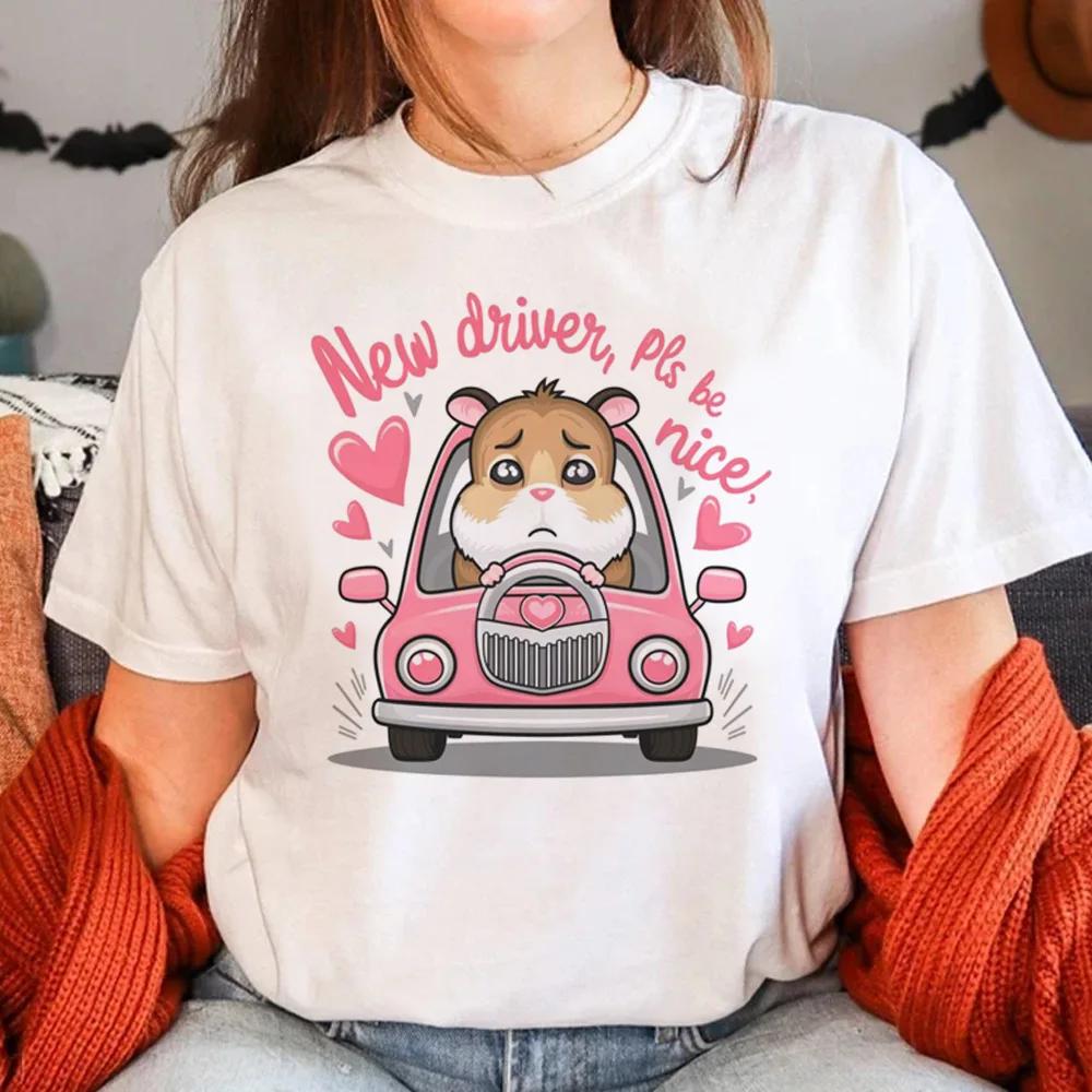 24ss Girls Funny T-shirt Sad Hamster Graphic Print Clothing I'm Just A Girl Letter Tops Humour Patterns Streetwear White Blouse