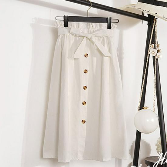 Literary High-Waist Buttoned A-Line Midi Skirt