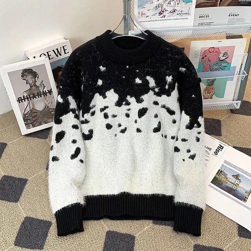 Pull Tricoté Oversize Hommes Femmes Hiver Chaud Coupe Ample Col Rond Manches Longues Pull avec Détail torsadé