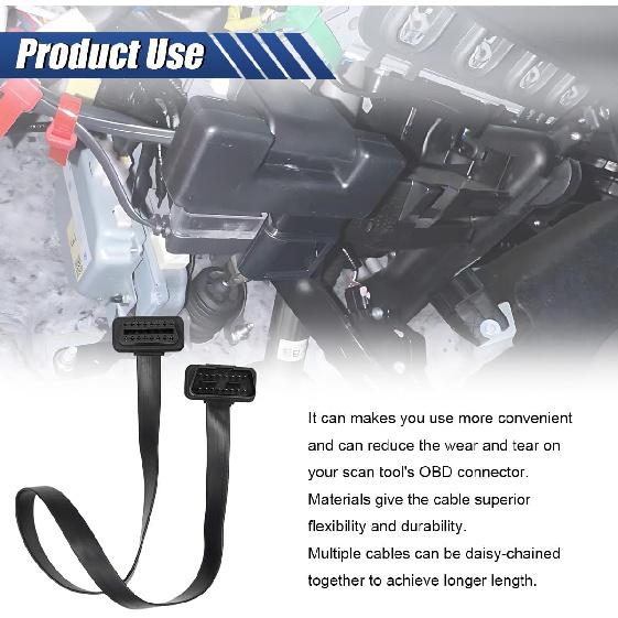 ZIMISI OBD2 Extension Cable, 16Pin Male to Female Flat Ribbon Extension Cord, Low Profile OBD2 Diagnostic Splitter for Scan Tool, GPS, and Code
