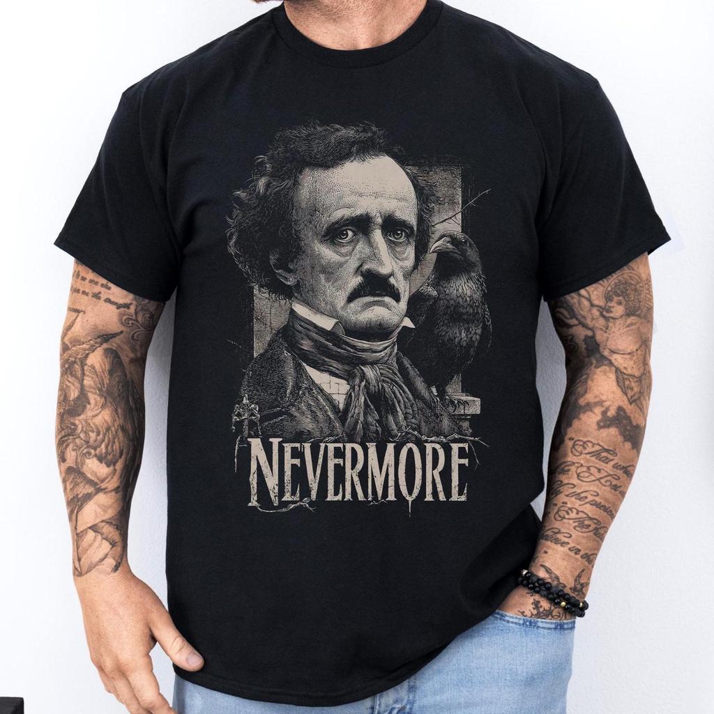 Edgar Allan Poe Nevermore Shirt: Gothic Literature Tee | The Raven T-Shirt | Dark Academia Author Art | Macabre Gothic Poetry Shirt