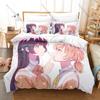 Cool Soft Pastel Cherry Blossom School Girls Sketch Bedding Set Duvet Cover + 2 Pillowcases Muted Pink Neutral Bedroom Decor