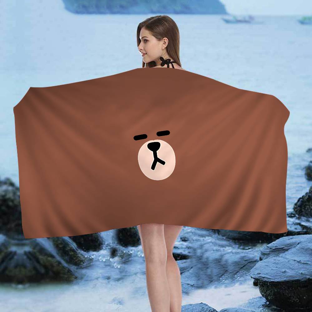 L-Lines Friends B-Brown Bear Microfiber Blanket Quick Drying Beach Towels Oversized Printing Super Absorbent Pool Towel Blanket