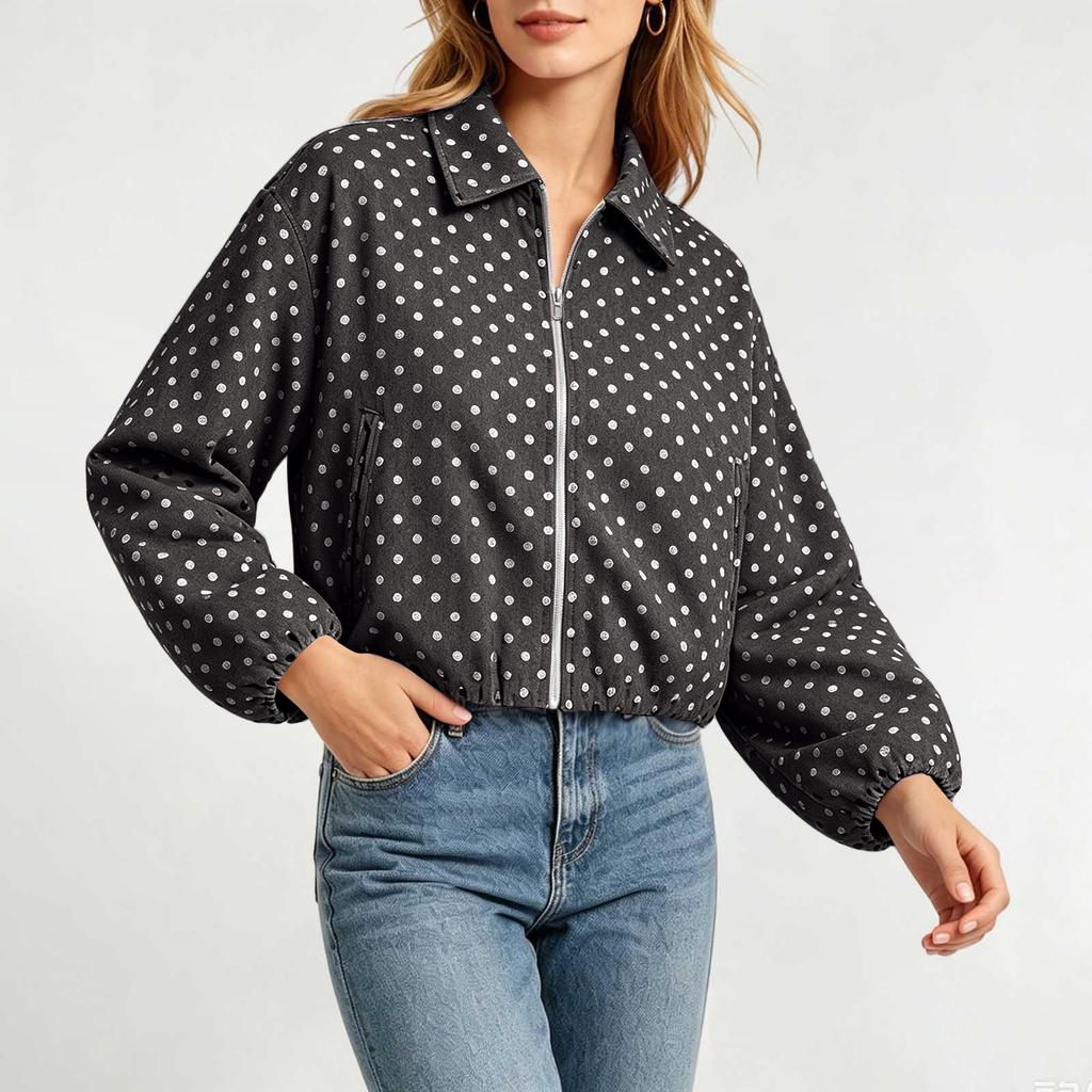 Women's Fashionable Short Loose Fit Puff Jacket with Zipper and Long Sleeves for Everyday Wear