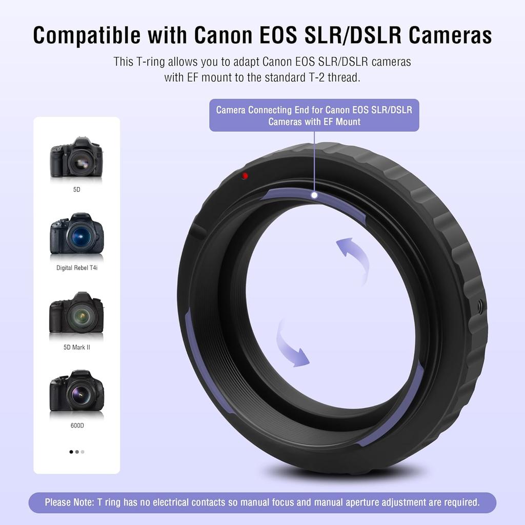 Astromania T2 T Ring Adapter with 42mm Diameter Thread Compatible with Canon EOS DSLR/SLR Camera, Metal T-Mount Telescope Camera Adapter for