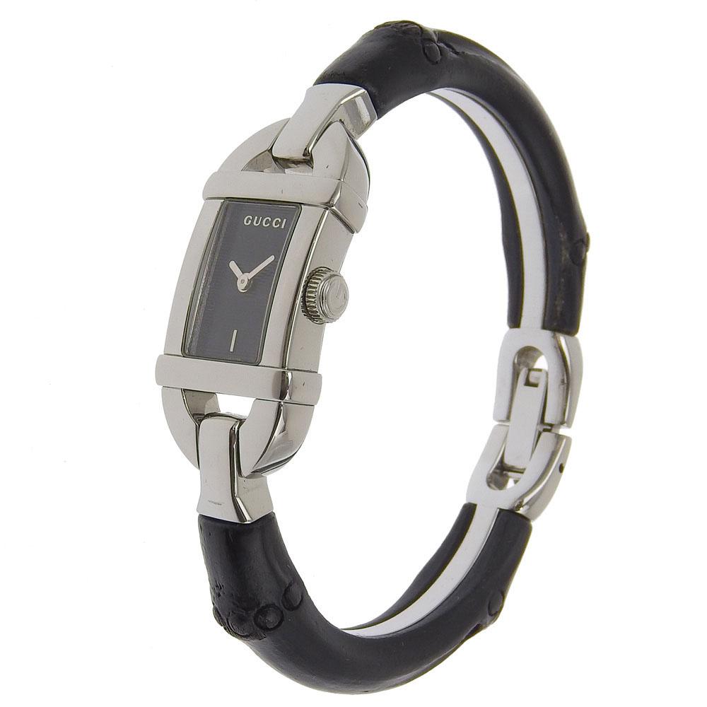 Gucci Bangle Watches 6800L blackDial Stainless Steel/Bamboo Quartz Analog Display Women Used