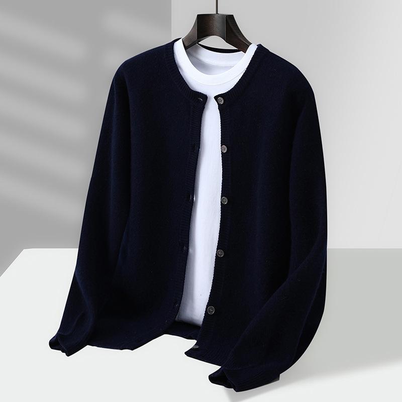 

Men s 100% Pure Wool Round Neck Loose Cardigan - Thick, Casual Button-Up Knitwear for Autumn and Winter XL