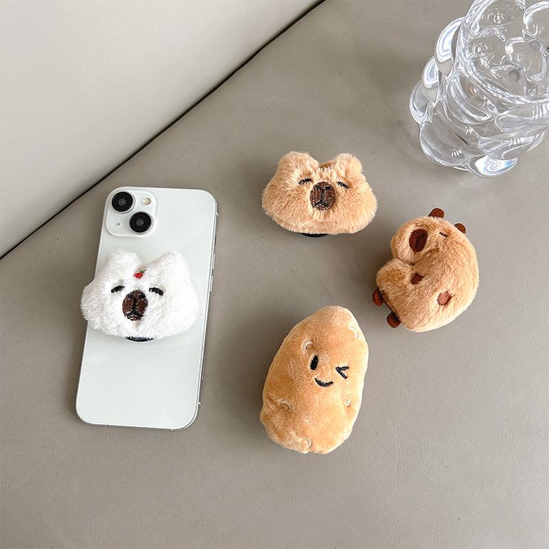 Plush Doll Mobile Phone Airbag Bracket Back Sticker Retractable Desktop Support Frame Cute Capybara Ring Buckle