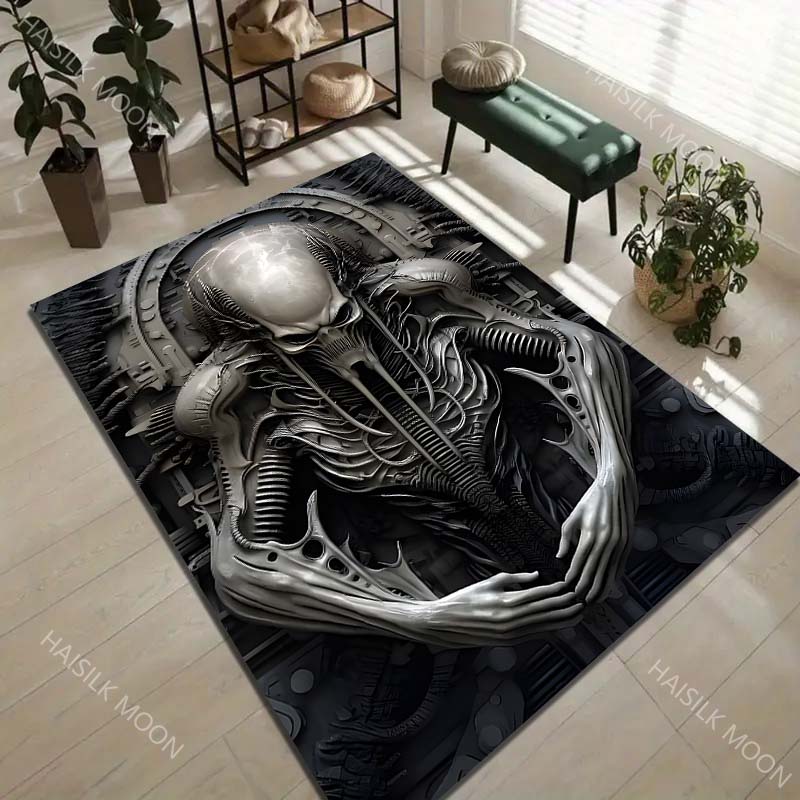 Biomechanical style sculpture Print Carpet Rug for Living Room Bedroom Sofa Doormat Home Decor Non-slip Floor Mat