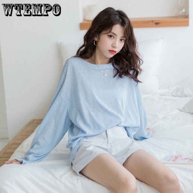 

Солнцезащитная рубашка, летняя женская сетчатая футболка с длинными рукавами, женский свободный и универсальный тонкий топ с круглым вырезом