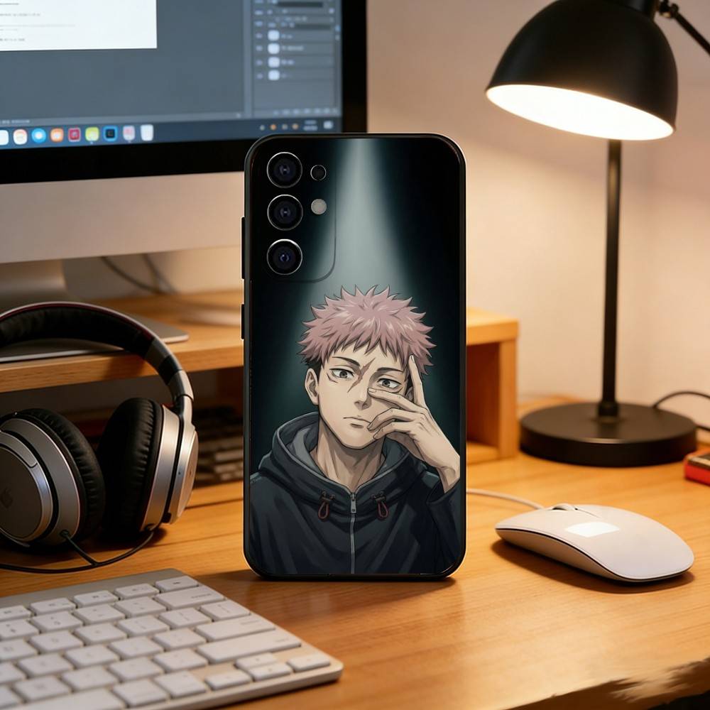 Anime J-Jujutsu Kaisen Y-Yuji Itadori Phone Case Black Silicone Soft For Samsung S25,S24,S21,S22,S23,S30,Ultra,S20,Plus,Fe,Lite