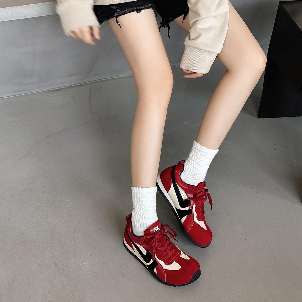 Leather retro German training shoes women's autumn new light casual versatile Forrest Gump shoes flat sneakers women