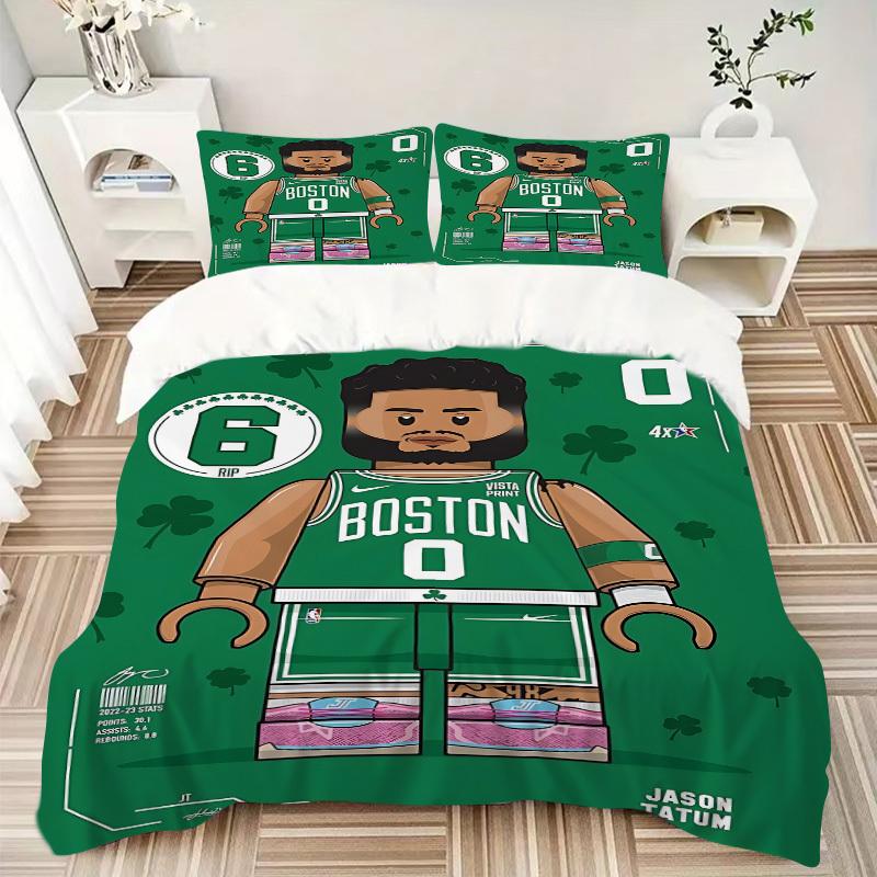 3pcs bedding set Boston Celtics Basketball Player Includes 1 Comforter + 2 Pillowcases, Without Pillow Inserts, Soft Comfortable, Lightweigh