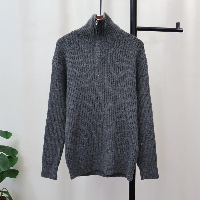 Autumn and winter new semi-zipper knitted sweater top design sense loose sweater pullover inside and outside women's wear