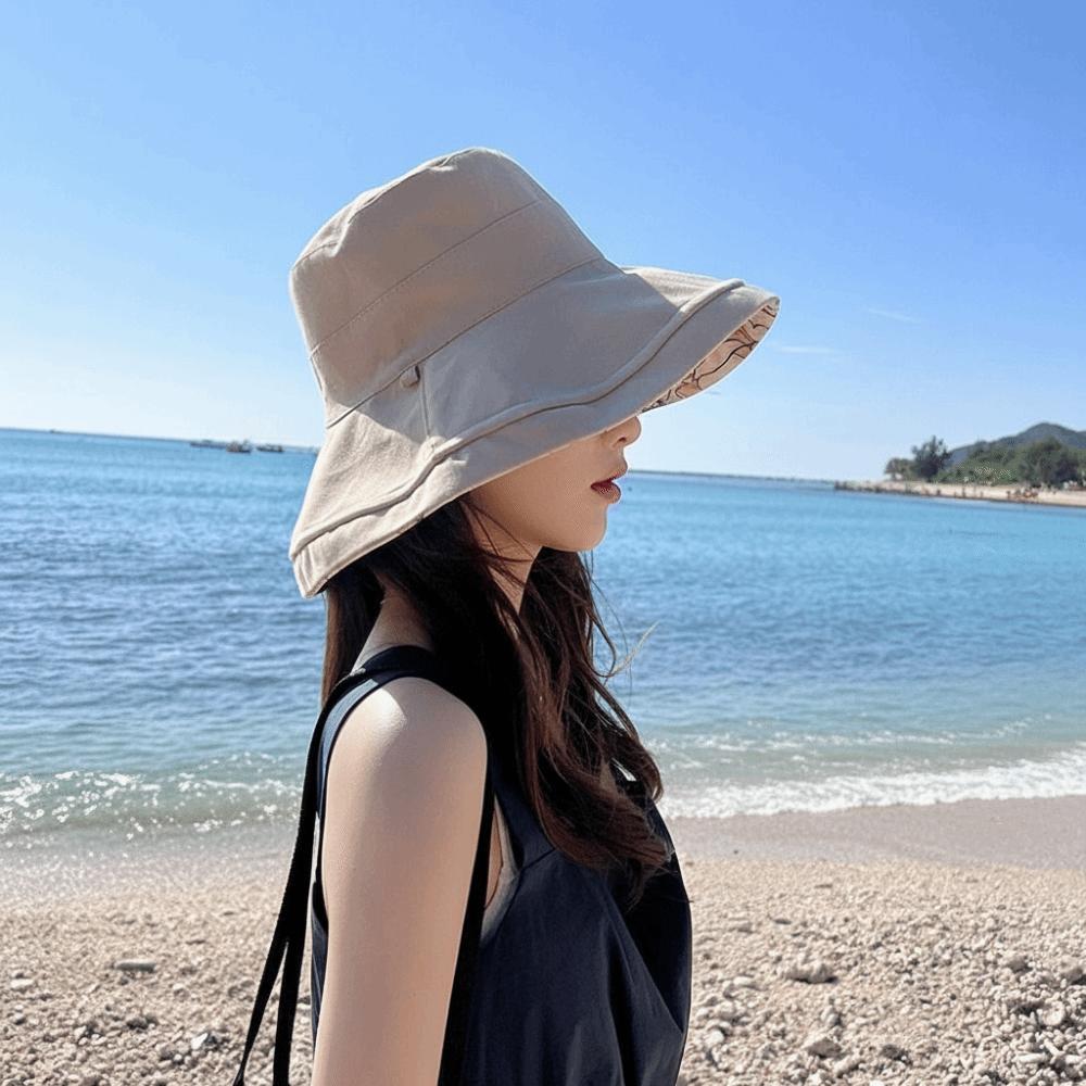 Double-Sided Women Fisherman Hat Flower Print Sunscreen Visor Cap Portable Summer Sun Hat  Travel
